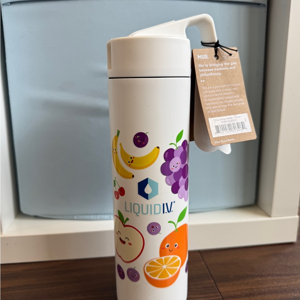 20 ounce / 20 oz White Travel Mug with Liquid IV Fruit Design Leak Proof 18/8 SS